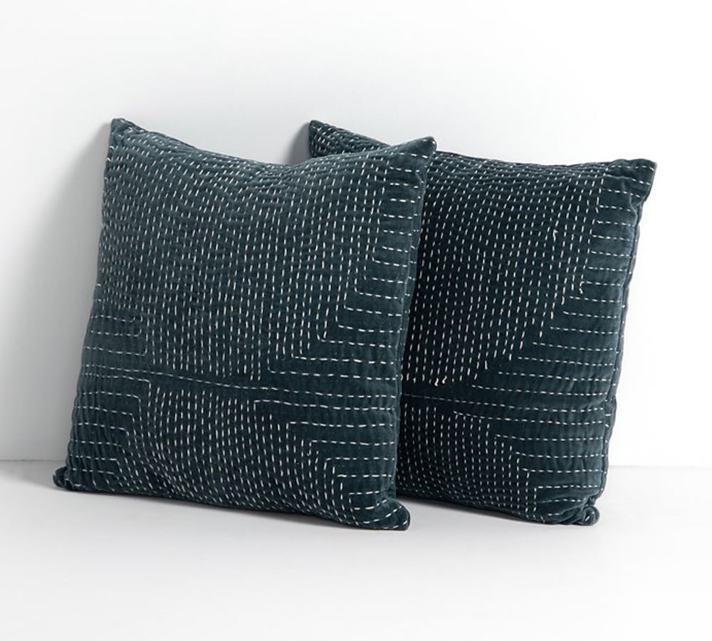 Kantha Velvet Stitch Throw Pillow Cover Set of 2 Pottery Barn