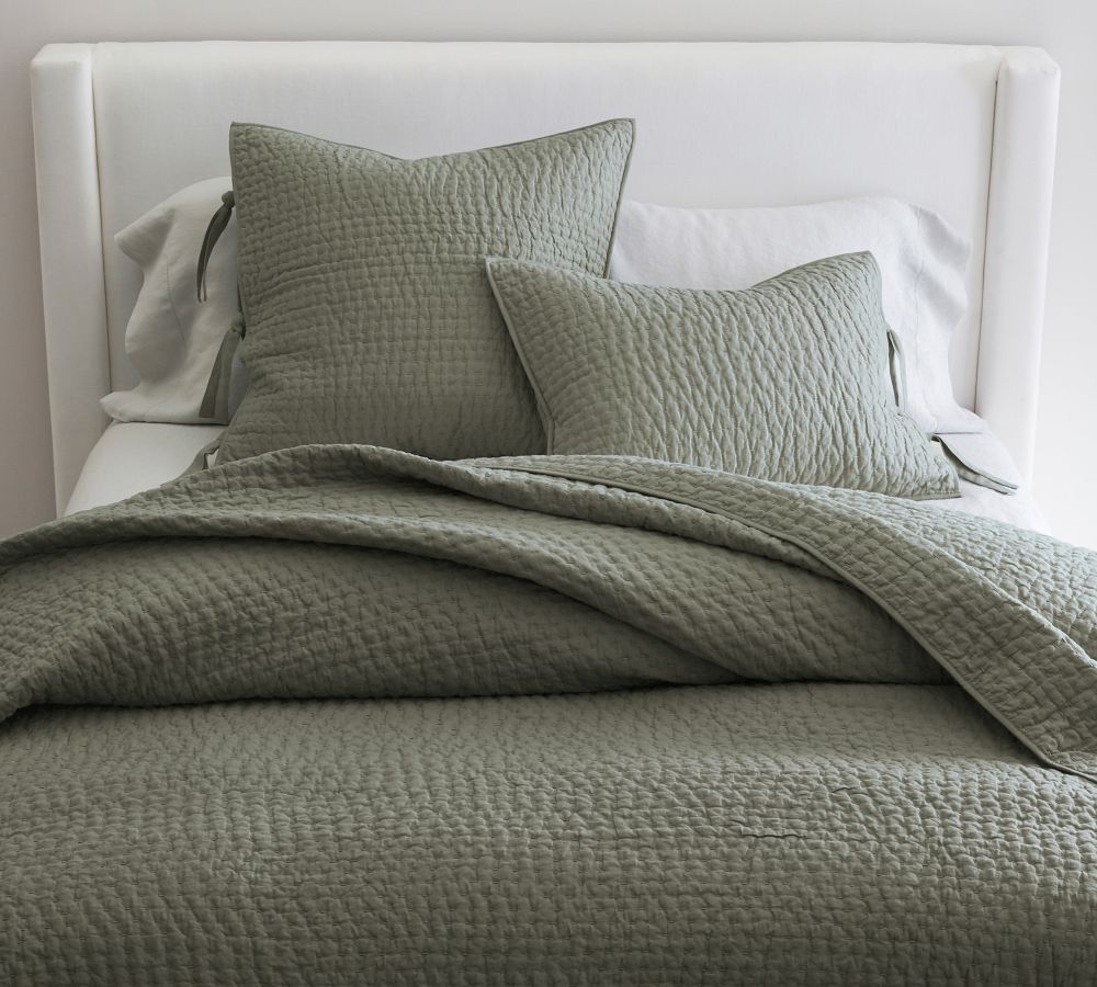 Pottery Barn Pick-Stitch Handcrafted Cotton/Linen Quilted Sham ...