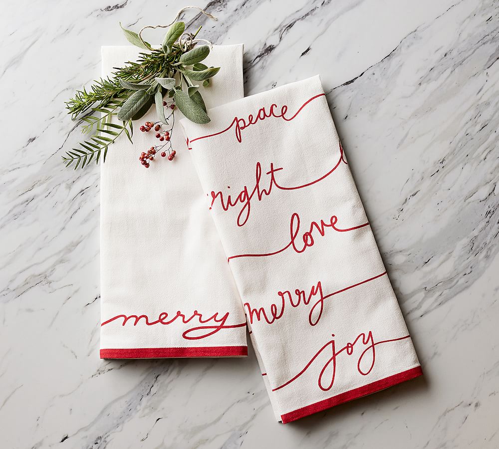 Holiday Sentiment Cotton Tea Towels - Set of 2 | Pottery Barn