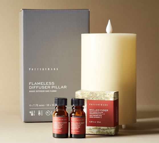 Flameless Oil Diffuser Pillar Candle with Remote + Scented Oil Set