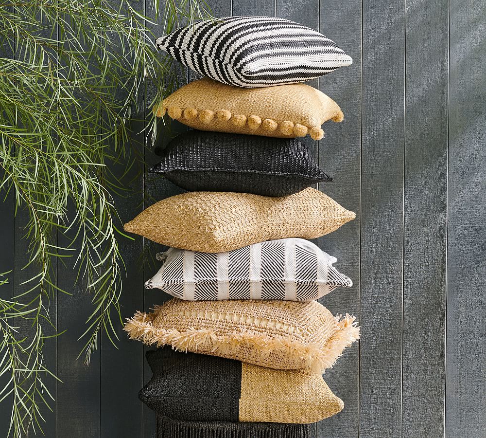 Faux Natural Fiber Crochet Fringe Outdoor Pillow Pottery Barn