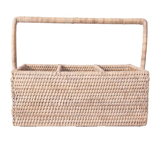Tava Handwoven Rattan Rectangular Flatware Caddy Pottery Barn