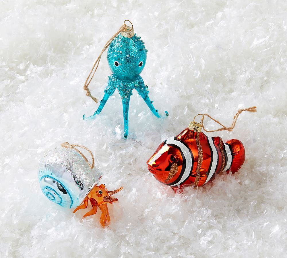 Mercury Glass Sea Creatures Ornaments 