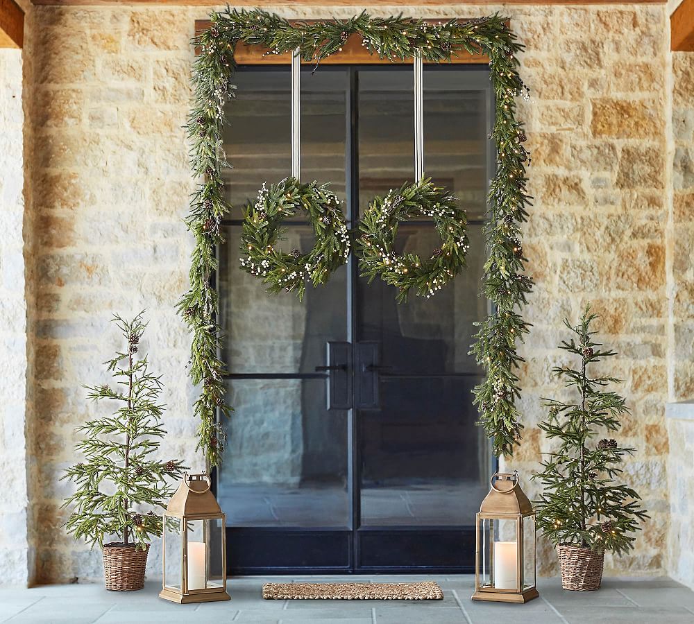 Lit Woodland Pine Wreath & Garland Pottery Barn