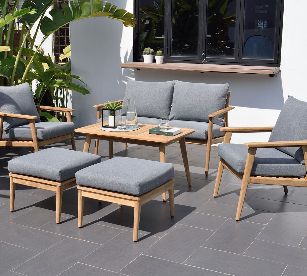 Valley Teak Patio Set With Cushions | Pottery Barn