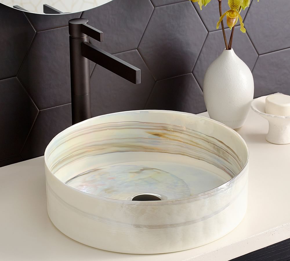 Rilen Midnight 48” Handcrafted Single Vanity with Glass Sink Pottery Barn