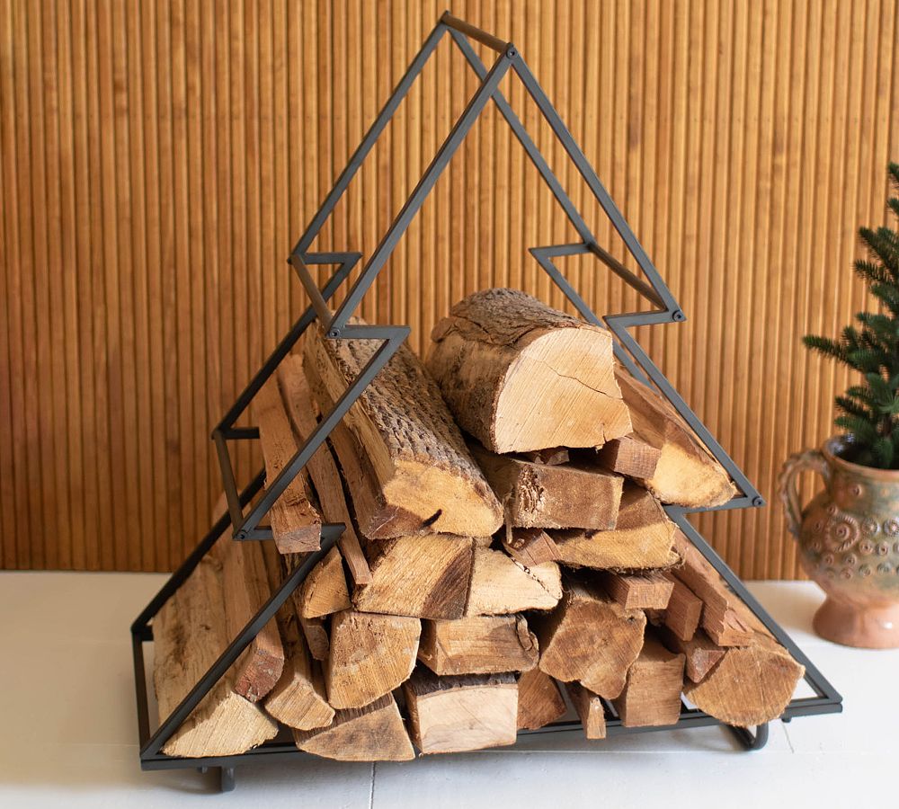 Iron Christmas Tree Firewood Holder Pottery Barn