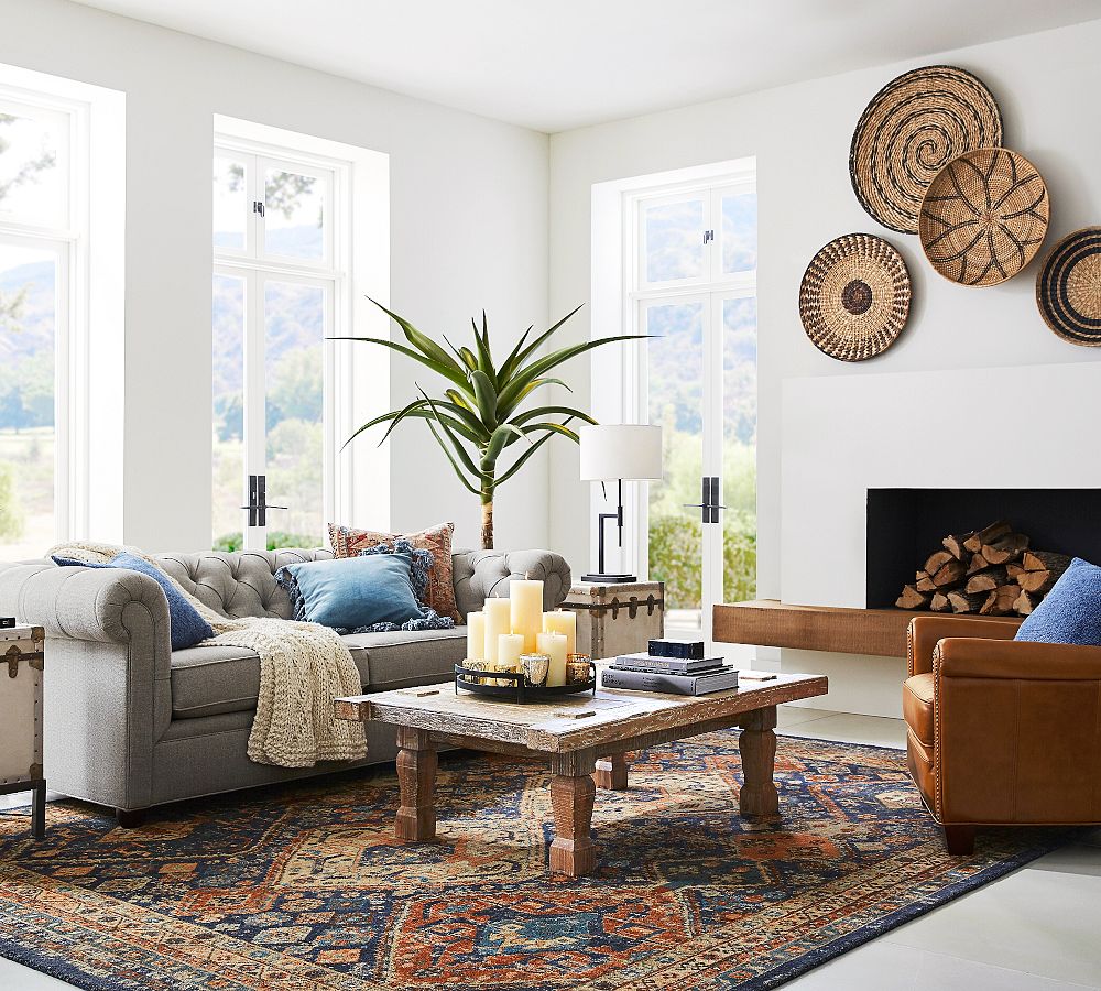 Blue Multi Mahalia Printed Rug Patterned Rugs Pottery Barn