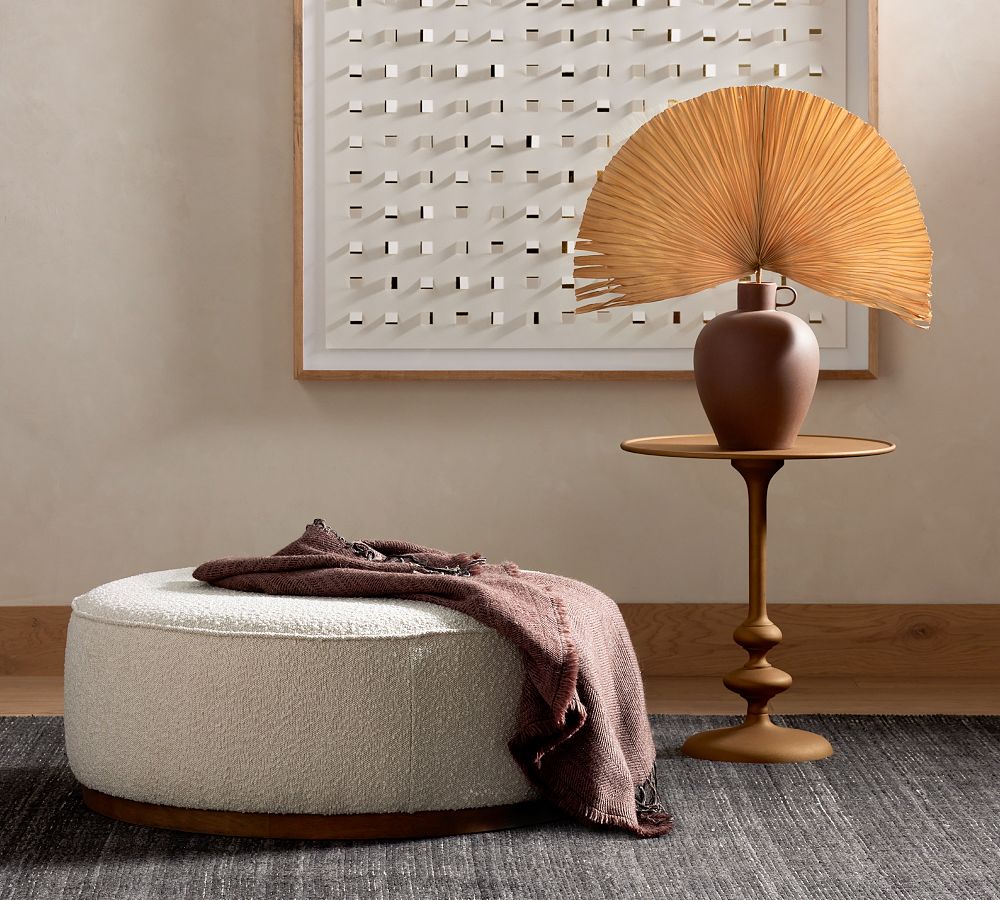 Arroyo Round Upholstered Ottoman | Pottery Barn