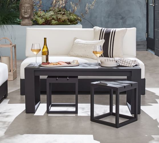 Malibu Metal Rectangular Outdoor Coffee Table with Nesting Stools ...
