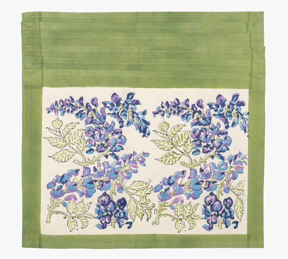 Wisteria Blockprint Cotton Placemats - Set Of 6 