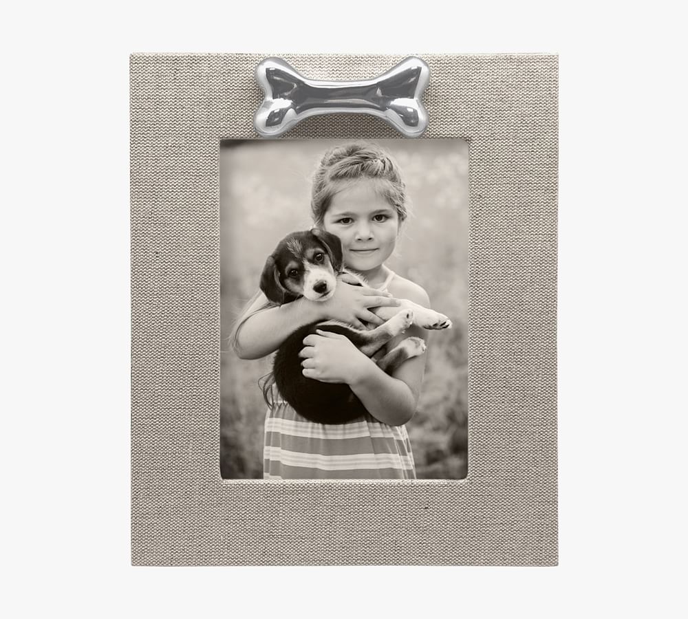 Linen Picture Frame with Silver Dog Bone Pottery Barn