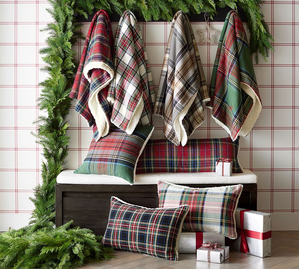 Plaid With Sherpa Back Throw Blanket | Pottery Barn