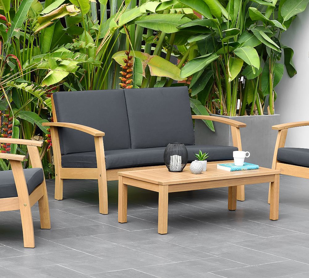 Chelsea Eucalyptus Rectangle Seating Set with Cushions Pottery Barn