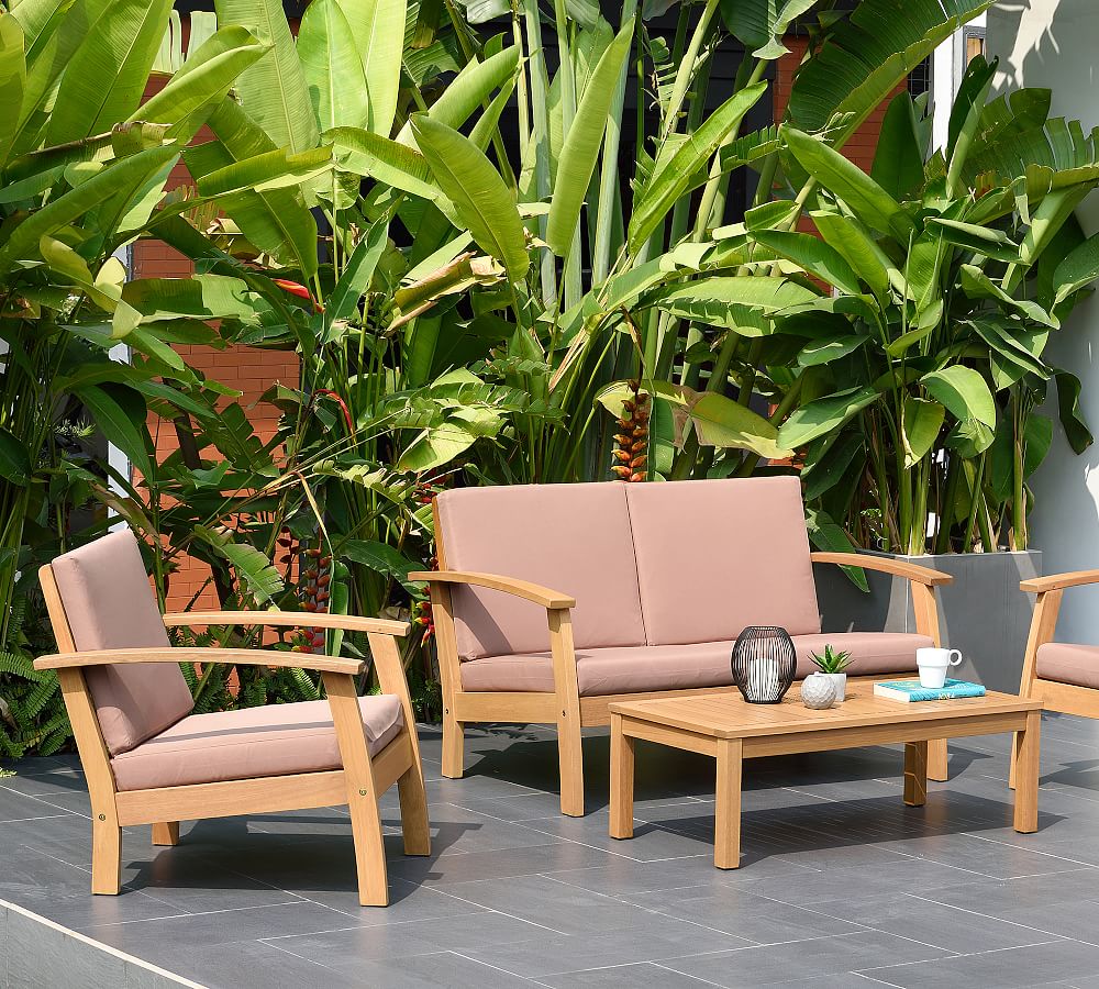 Chelsea Eucalyptus Rectangle Seating Set with Cushions Pottery Barn