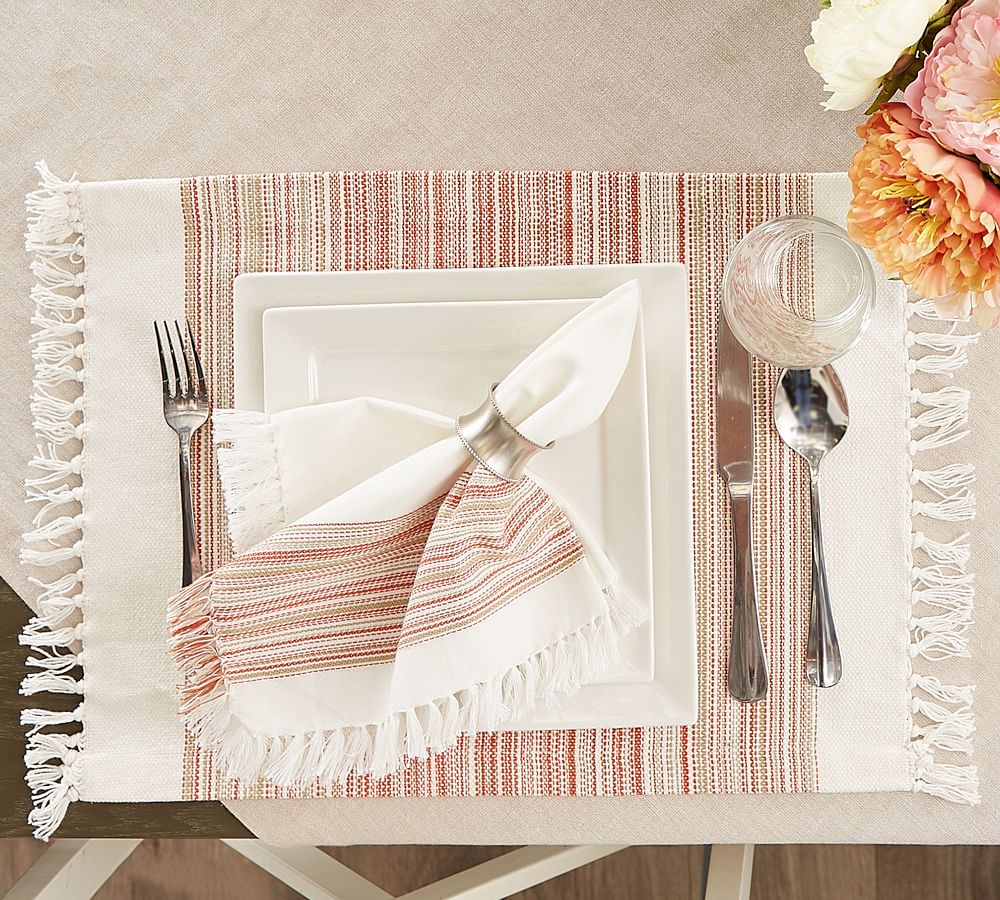 Striped Cotton Fringe Placemats Set of 6 Pottery Barn