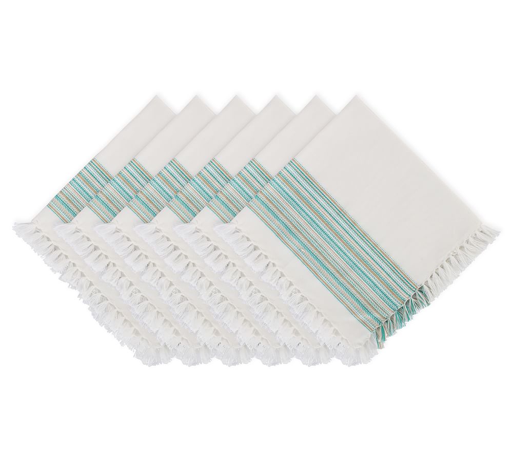 Teal French Stripe Napkins, Set of 6