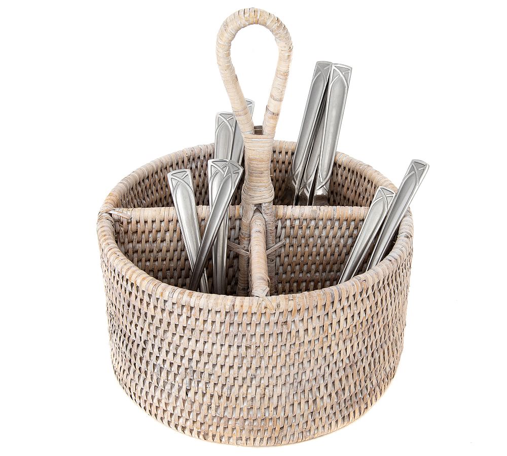 Tava Handwoven Rattan Round Flatware Caddy Pottery Barn