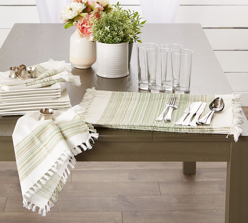 Striped Cotton Fringe Placemats Set of 6 Pottery Barn