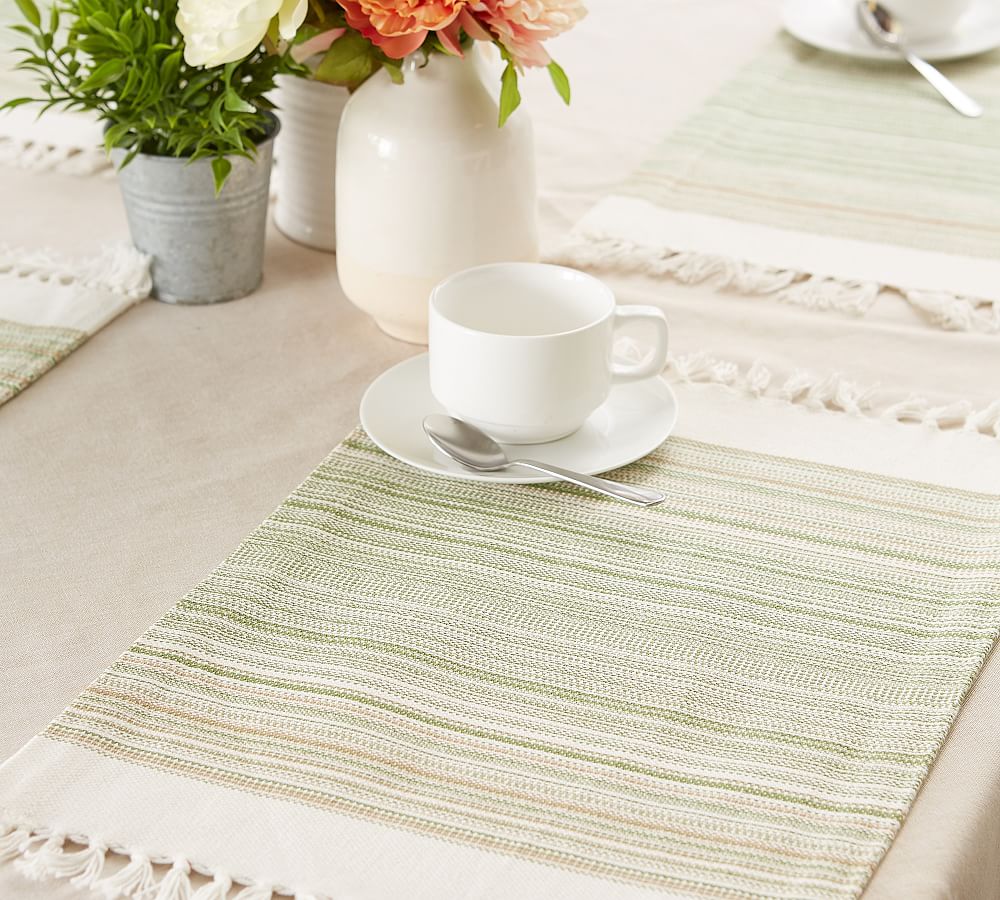 Striped Cotton Fringe Placemats Set of 6 Pottery Barn