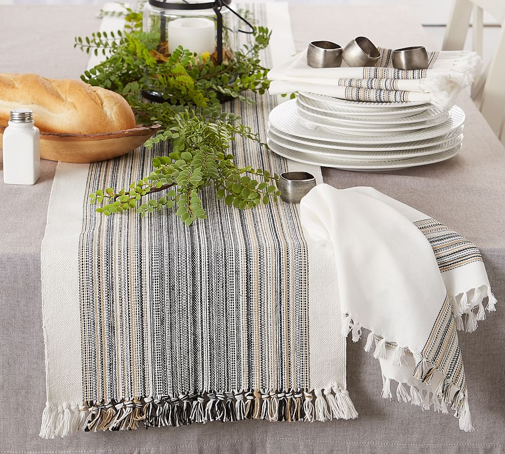 Striped Cotton Fringe Table Runners Pottery Barn