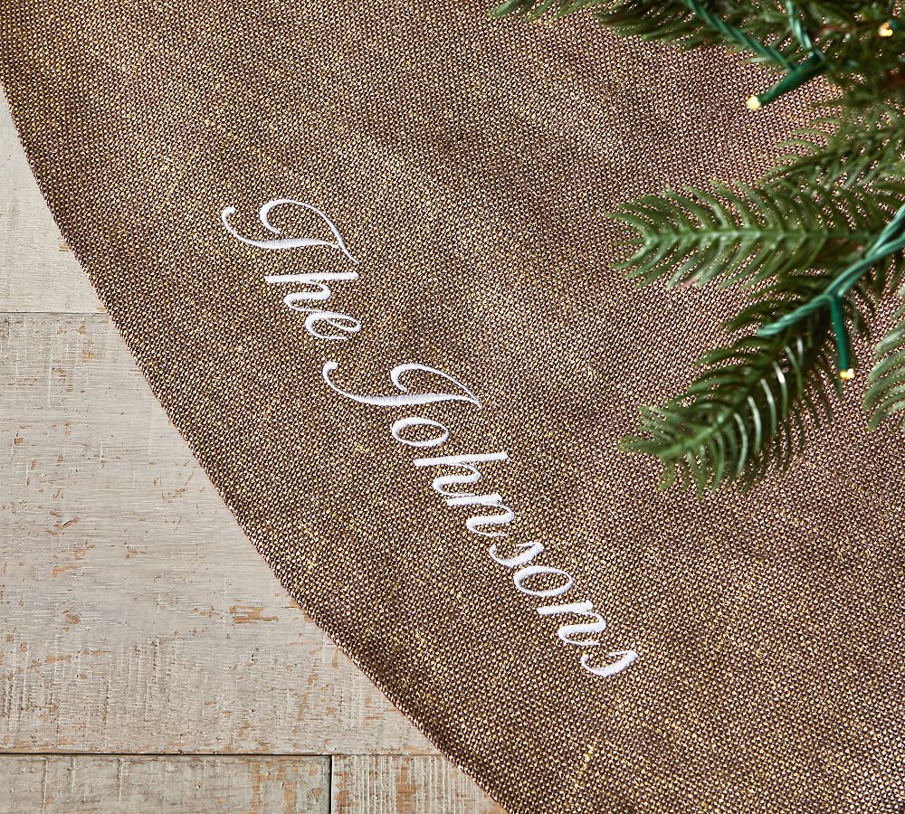 Gold Metallic Jute Personalized Tree Skirt Pottery Barn