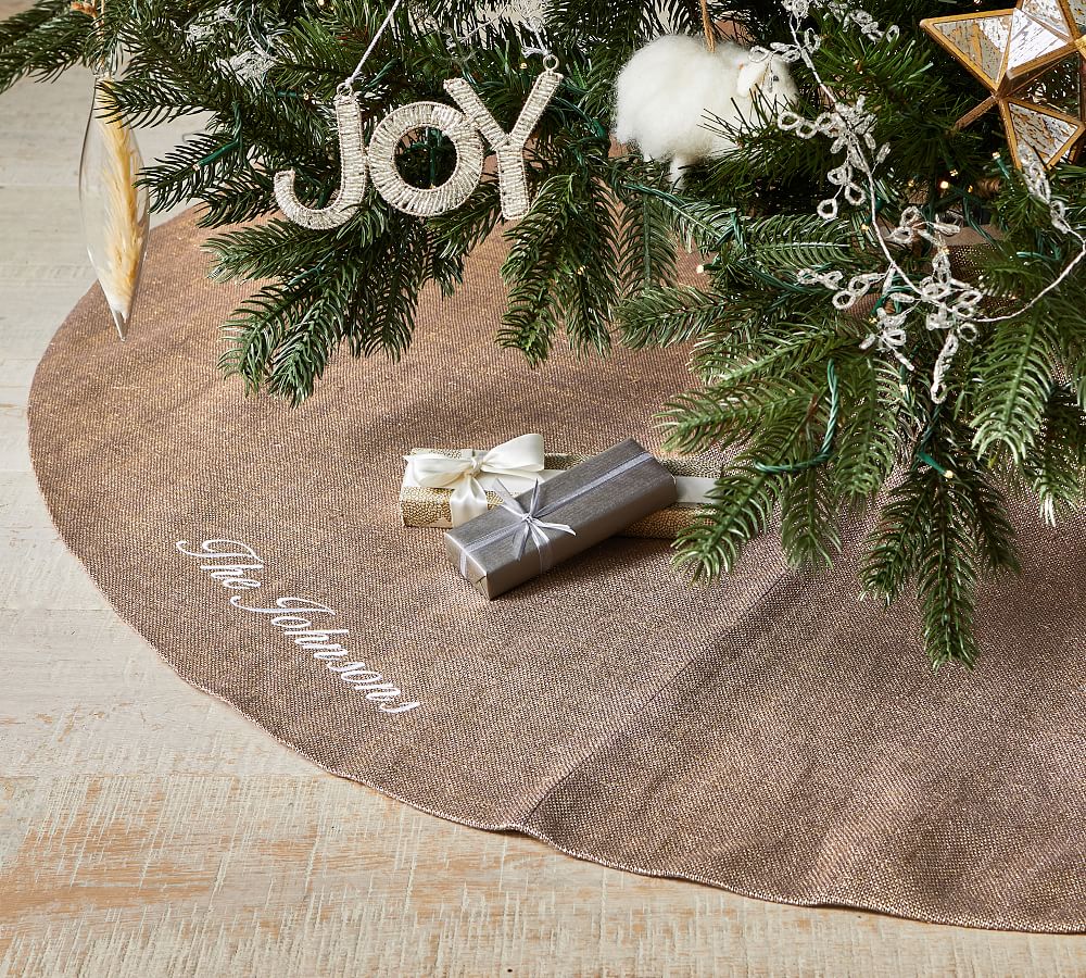 Gold Metallic Jute Personalized Tree Skirt Pottery Barn