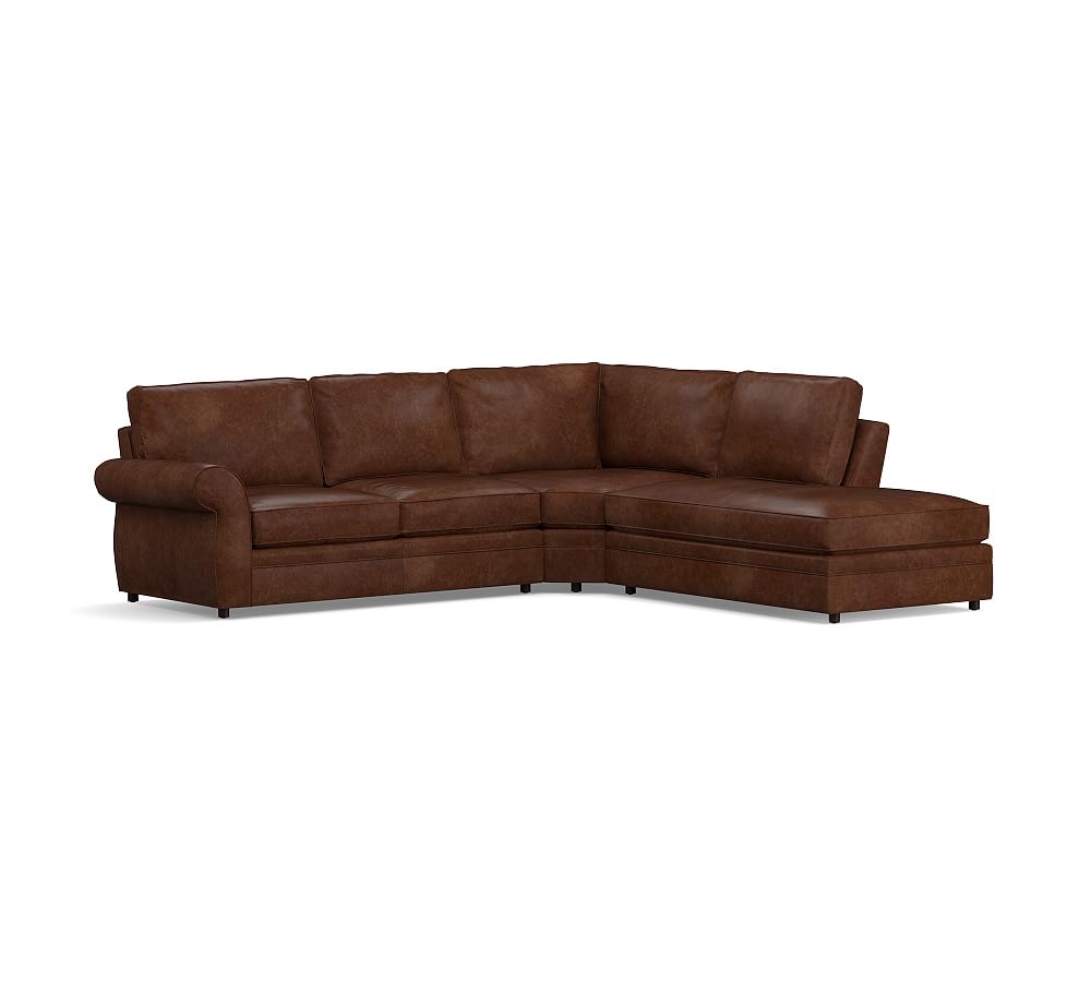 Pearce Roll Arm Leather 3-Piece Bumper Sectional | Pottery Barn