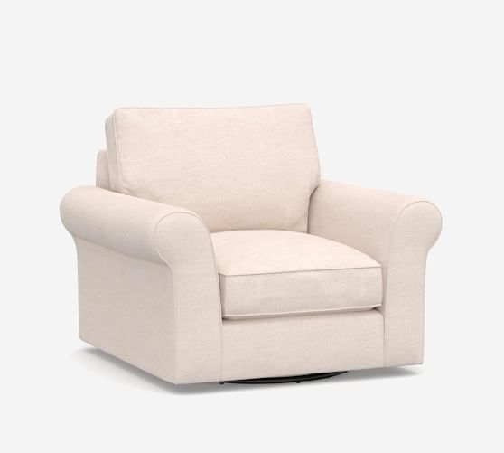 PB Comfort Roll Arm Upholstered Swivel Armchair | Pottery Barn