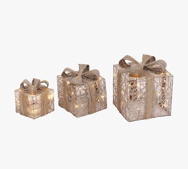 Lighted Gold Gift Boxes - Set Of 3 