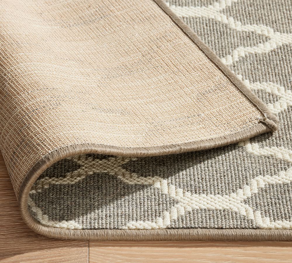 Gray/Ivory Fibreworks® Custom Tile Print Wool Rug Patterned Rugs