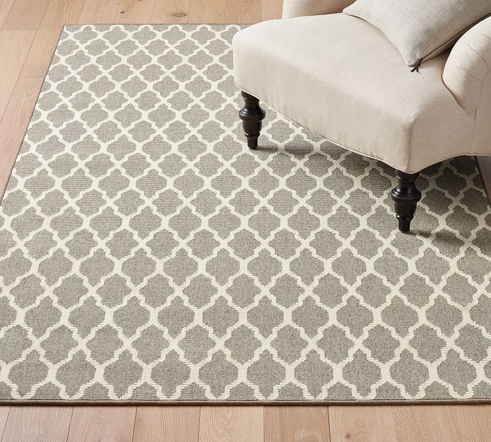 Gray/Ivory Fibreworks® Custom Tile Print Wool Rug Patterned Rugs