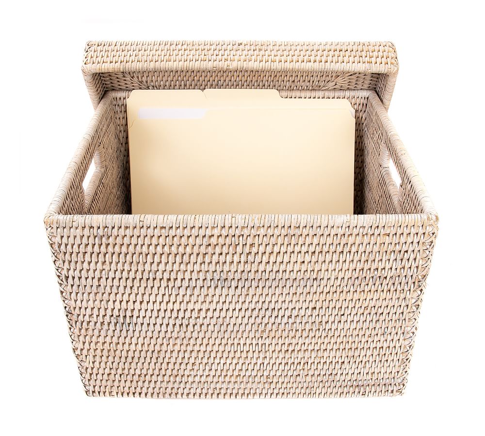 Tava Handwoven Rattan Letter File Box With Lid Pottery Barn