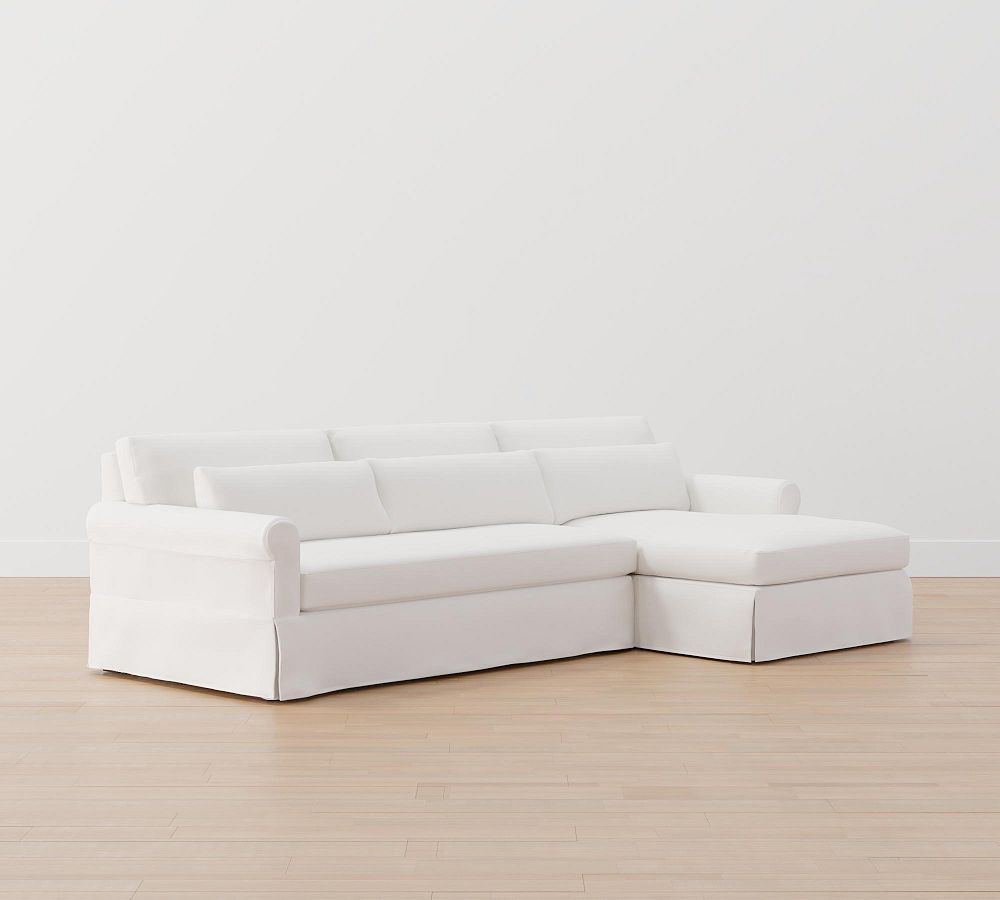York Roll Arm Deep Seat Slipcovered Sofa Double Wide Chaise Sectional