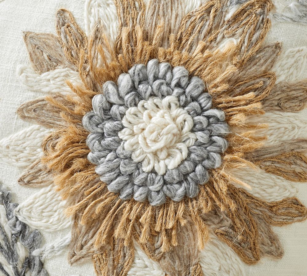 Autumn Sunflower Embroidered Lumbar Throw Pillow Pottery Barn