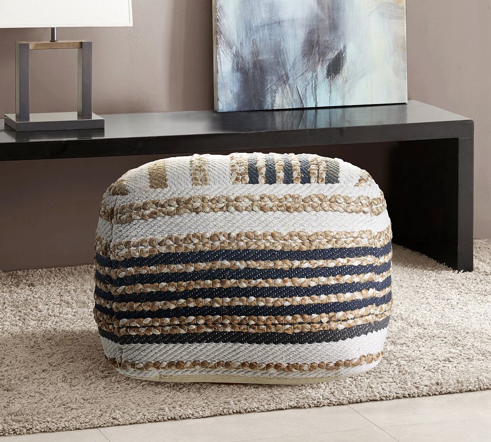 Handwoven Striped Square Jute Pouf Pottery Barn