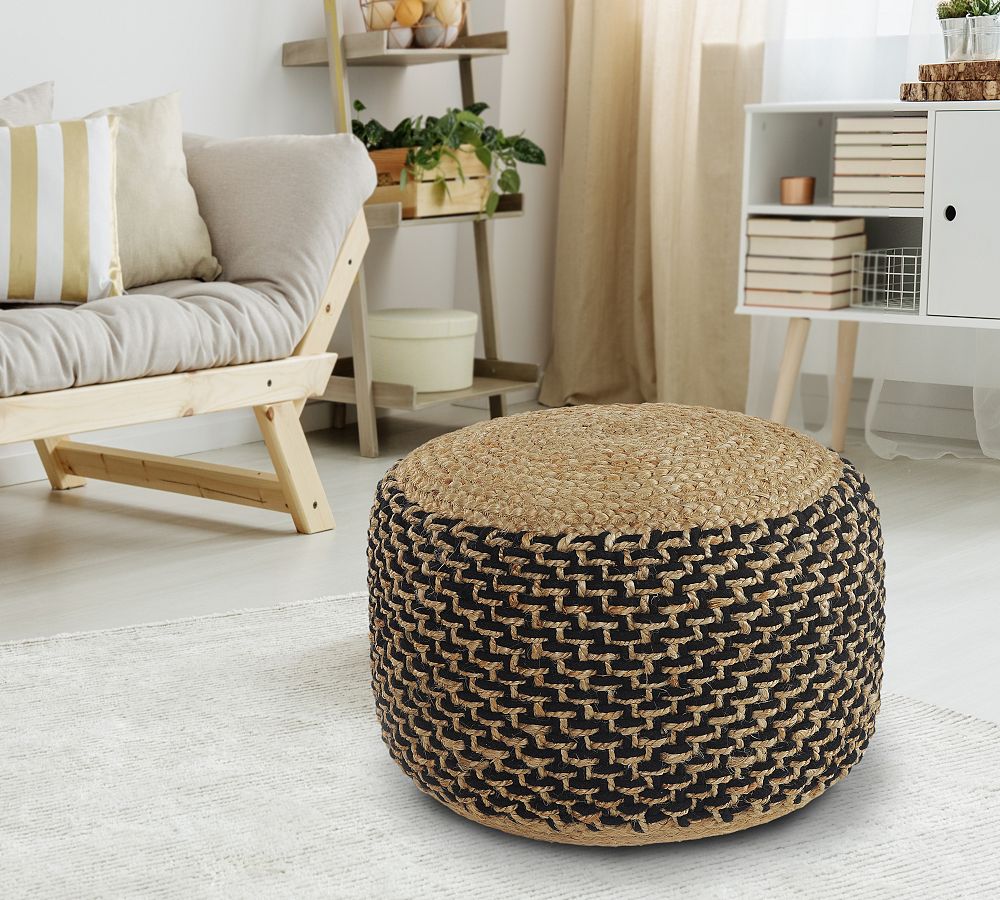 Handwoven Basketweave Jute Pouf Pottery Barn