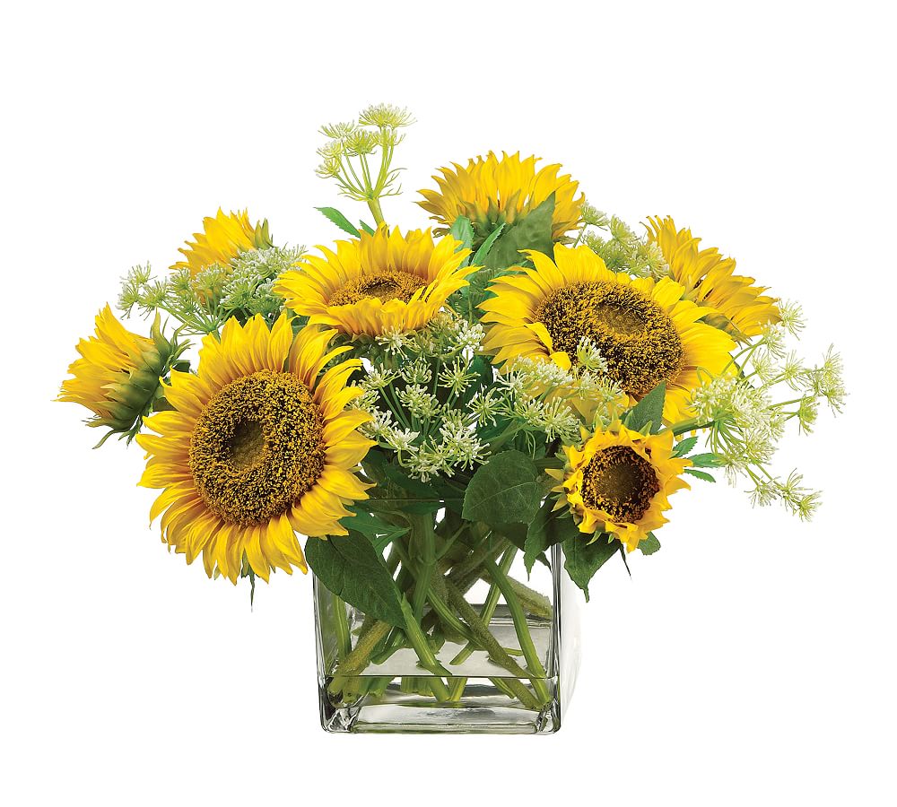 Faux Sunflowers In Square Vase