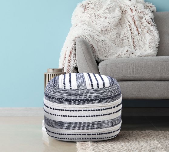 Coastal Striped Cotton Round Pouf Pottery Barn