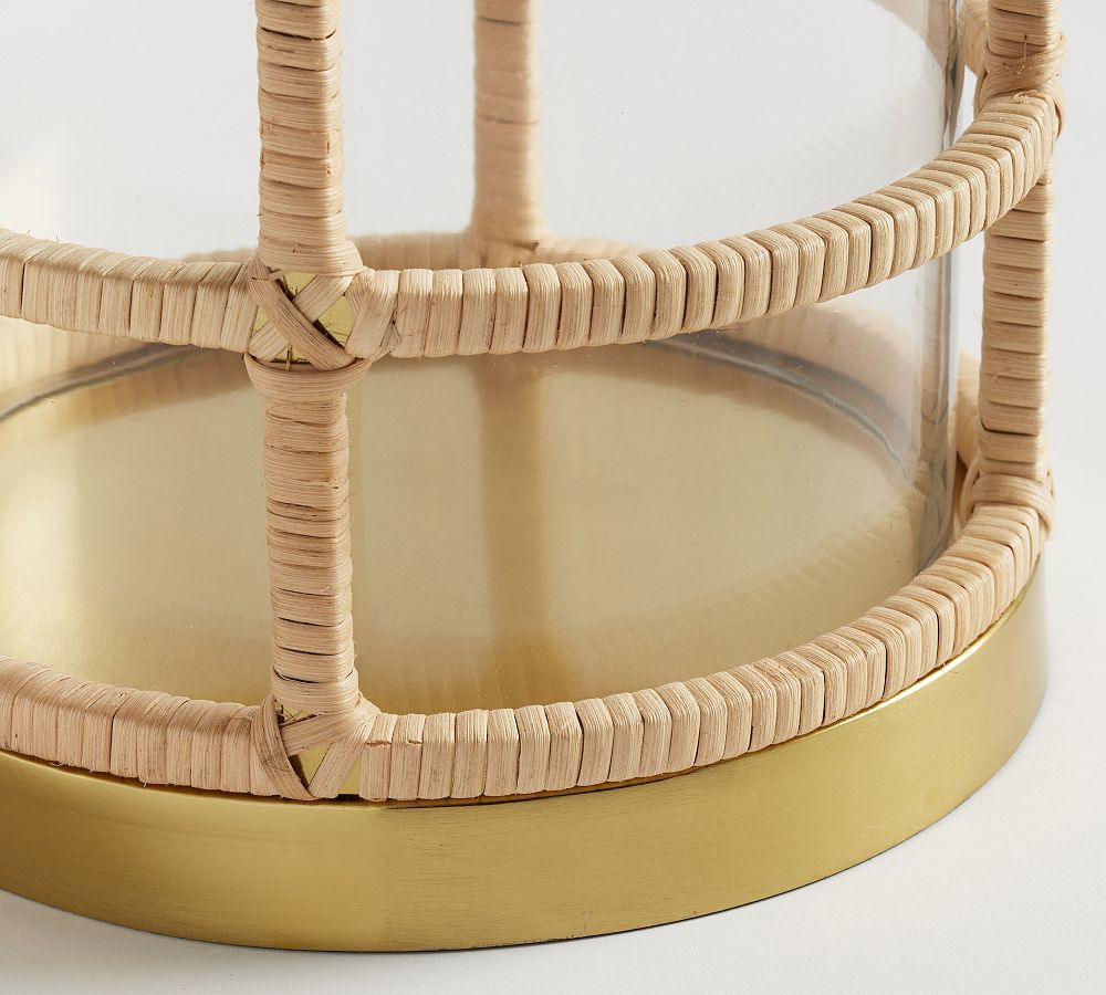 Lila Handcrafted Rattan & Brass Hurricane Candleholder | Pottery Barn