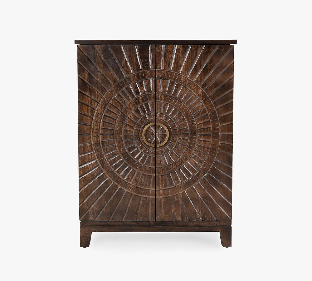 Tegan Carved Wood Bar Cabinet | Pottery Barn