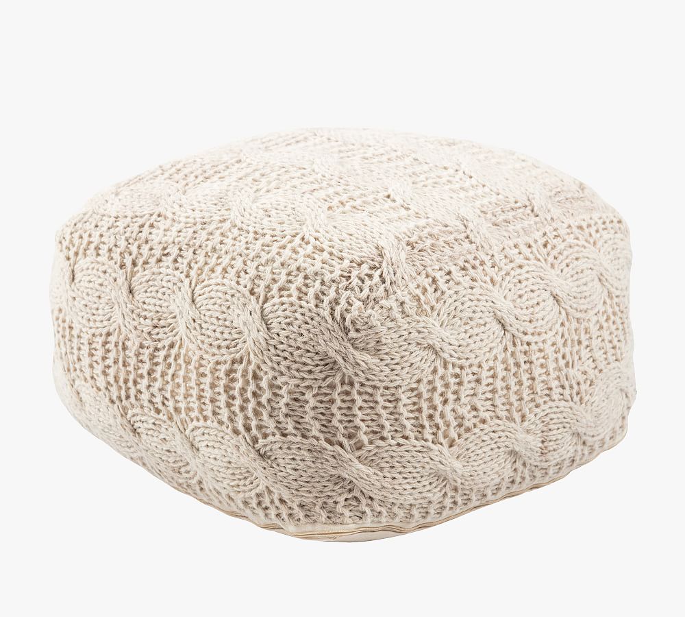 Cable Knit Wool Pouf