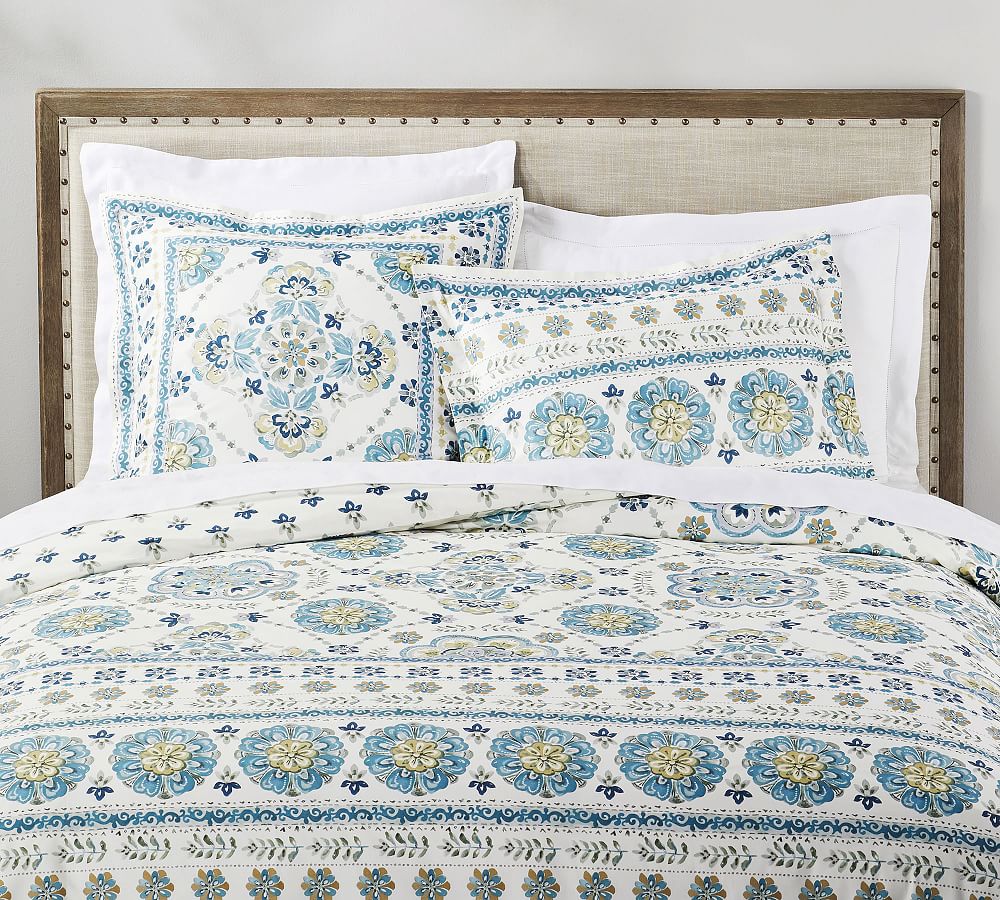 Lila Reversible Organic Percale Patterned Duvet Cover & Sham Pottery Barn
