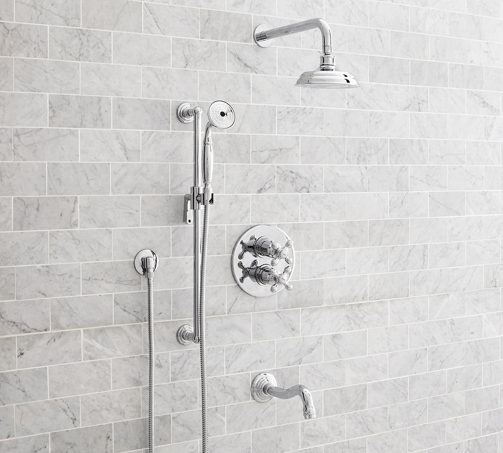 Mercer Cross Handle Thermostatic Bathtub & Shower Set with Handshower