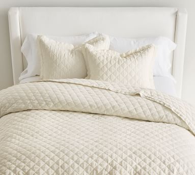 Belgian Flax Linen Diamond Pillow Sham - White | Pottery Barn