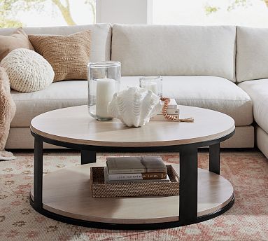 Cayman Round Wood & Metal Coffee Table | Pottery Barn