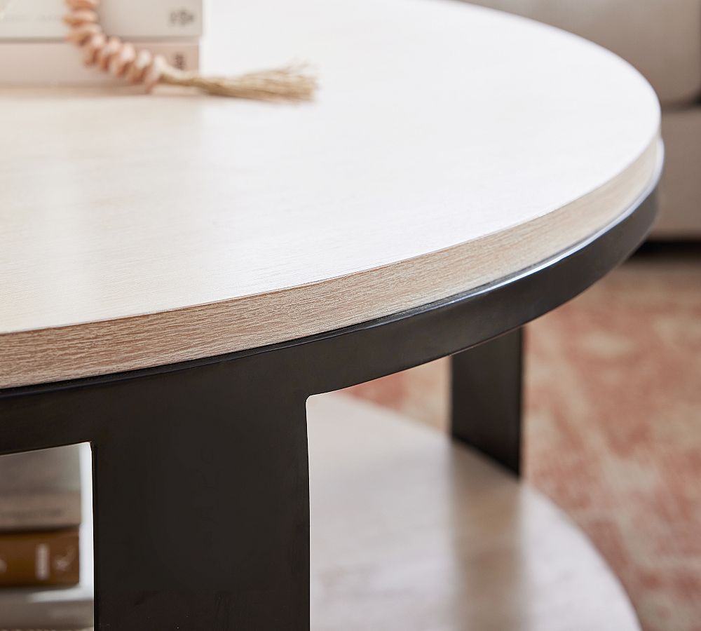 Cayman Round Wood & Metal Coffee Table Pottery Barn