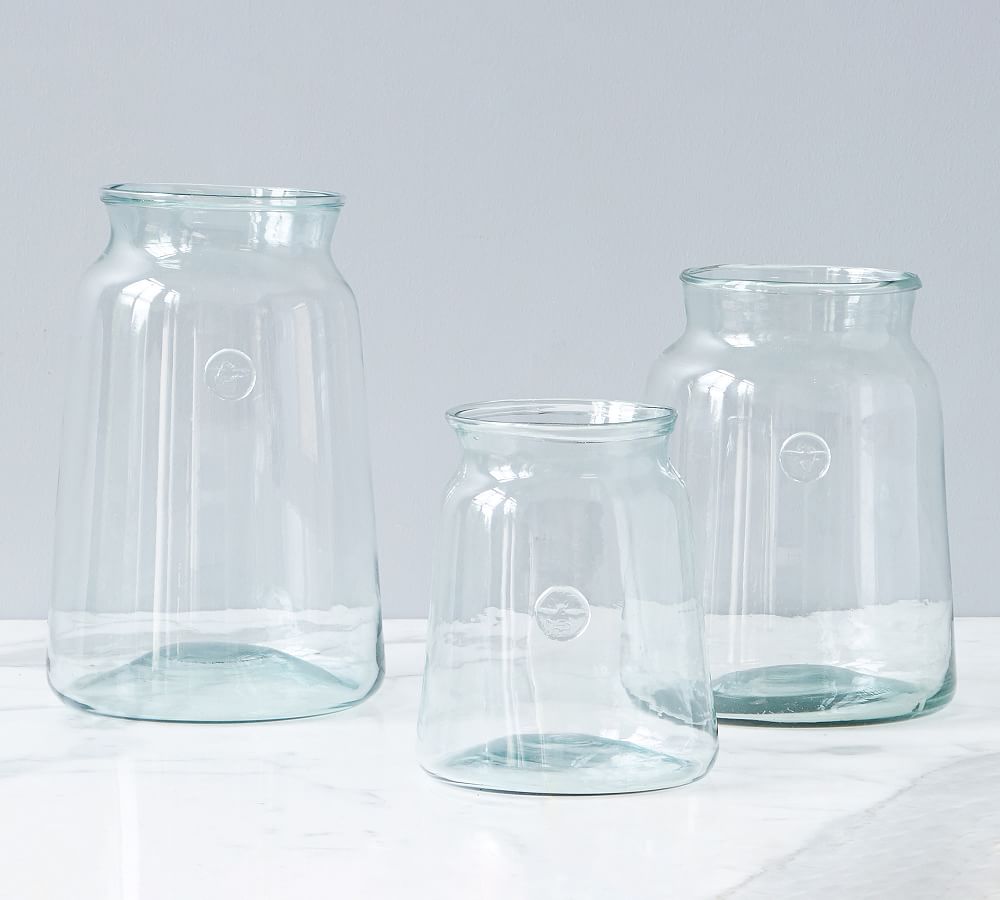 Recycled Glass Mason Jar Vase with Bee Stamp Collection Pottery Barn