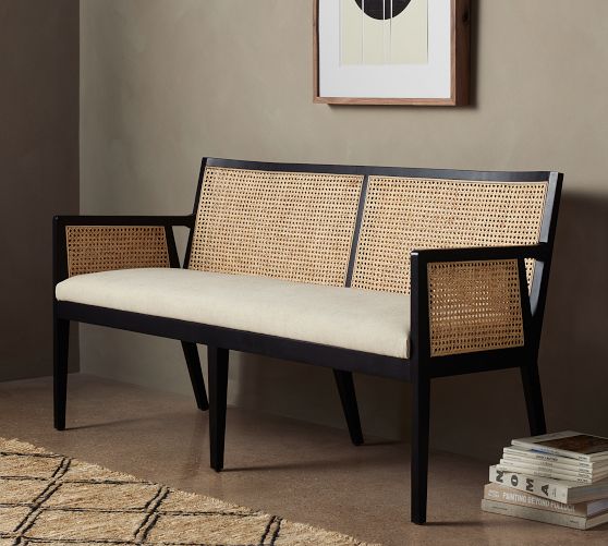 Lisbon Upholstered Cane Dining Bench | Pottery Barn