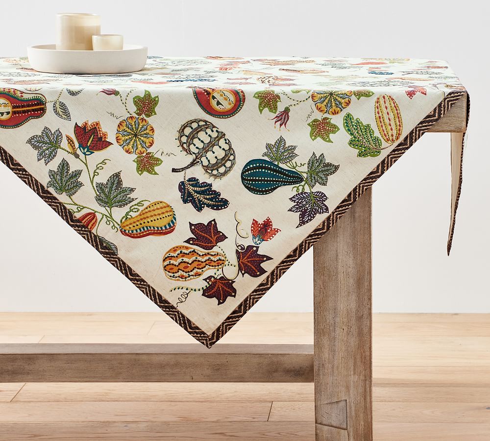 Aldo Pumpkin Embroidered Cotton/Linen Table Throw